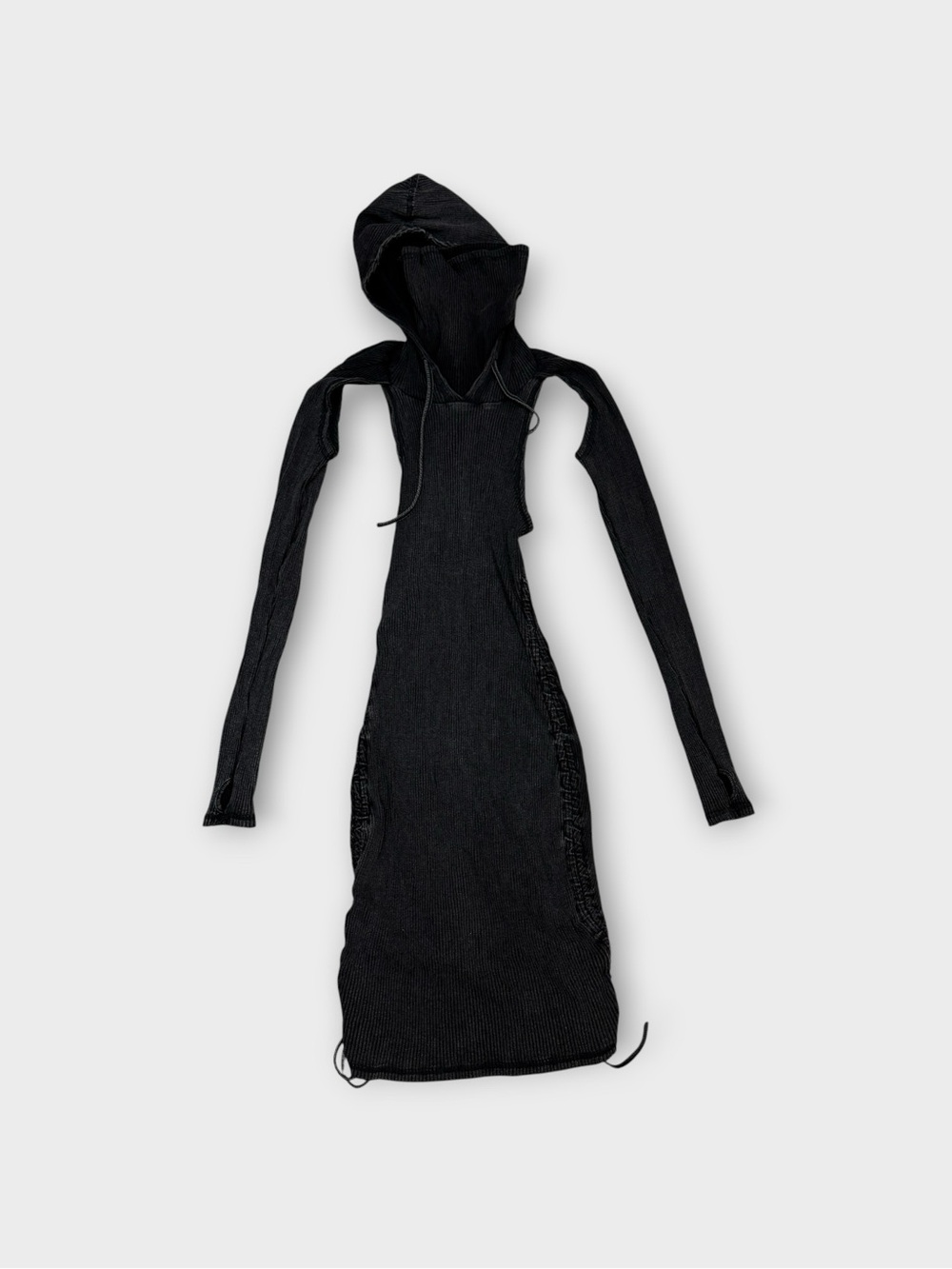 Darker Wavs Black Ribbed Hooded Cutout Mini Dress Size M Cyber Goth Avant-Garde